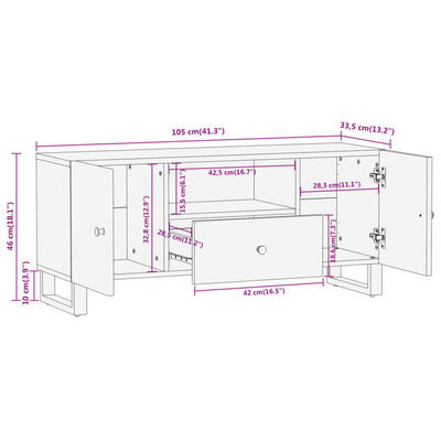 Szafka pod TV, brązowo-czarna 105x33,5x46 cm, lite drewno mango vidaXL