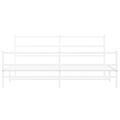 Metalowa rama łóżka z wezgłowiem i zanóżkiem, biała, 200x200 cm
