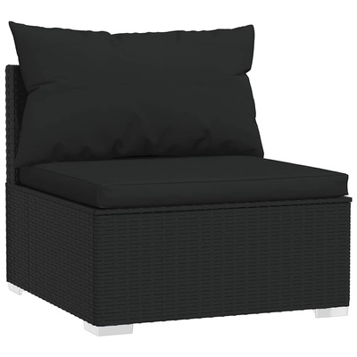 3-osobowa sofa z poduszkami, czarna, polirattan