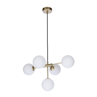 Lampa wisząca mosiądz mleczny klosz kulka 5x28W Mati Candellux 35-73778