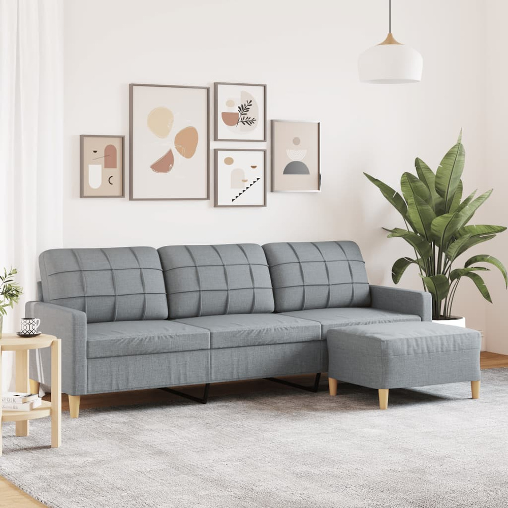 3-osobowa sofa z podnóżkiem, jasnoszary, 210 cm, tkaniną
