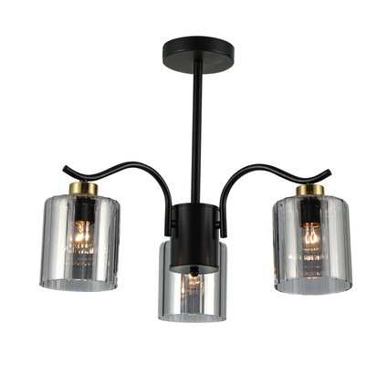 Lampa wisząca Visto potrójna z dymionym kloszem szklana czarna E27