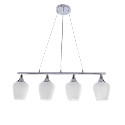 ELECTRA lampa wisząca chromowa 4x60W E27 białe klosze nowoczesna lampa sufitowa do salonu jadalni kuchni efektowny design