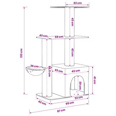 Drewno dla kotów z drapakami sisalowymi jasnoszary 133 cm