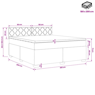 Łóżko Box Spring z materacem i LED kremowy 180 x 200 cm tkanina