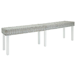 Ławka biała, 160x35x45 cm, naturalny rattan kubu i drewno mahoniowe