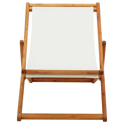 vidaXL Składany leżak, drewno eukaliptusa i kremowa tkanina