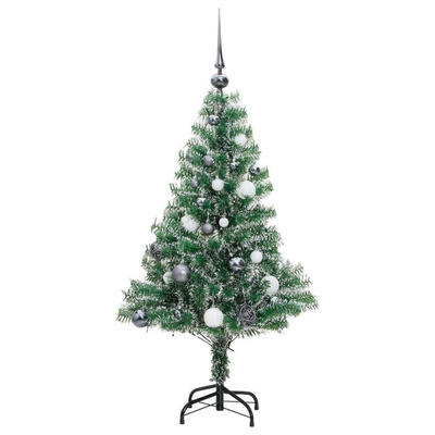 Sztuczna choinka ze 150 LED, bombkami i śniegiem, 150 cm vidaXL