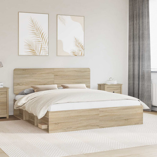 Ramka łóżka dąb Sonoma 200 x 200 cm Lite drewno sosnowe