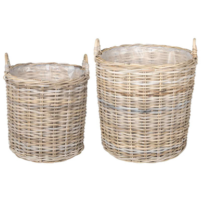 Kosz na rośliny 2 szt. Naturalna szarość Rattan Kubu