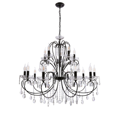 Lampa wisząca Aurora metalowo-szklana 15-punktowa czarna do salonu