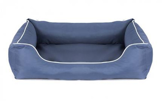 Legowisko dla psa Sofa Valencia Standard w kolorze niebieskim z białym wykończeniem Rozmiar: M - 80 x 60 cm