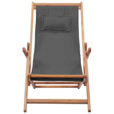 vidaXL Składany leżak plażowy, tkanina i drewniana rama, szary