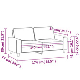 Sofa 2-osobowa, jasnoszara, 140 cm, tapicerowana tkaniną