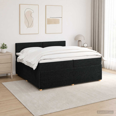 Łóżko kontynentalne z materacem Czarny 200 x 200 cm tkanina