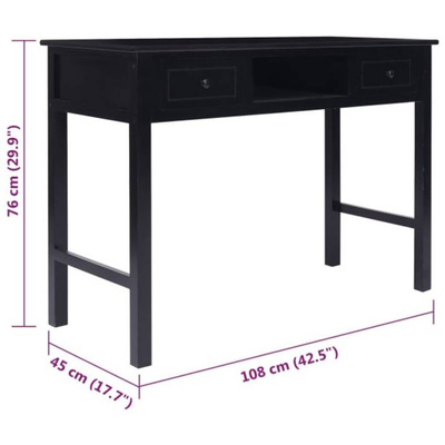 vidaXL Biurko, czarne, 108x45x76 cm, lite drewno paulowni