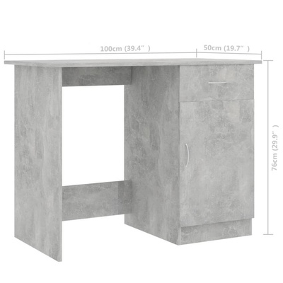 vidaXL Biurko, szarość betonu, 100x50x76 cm, materiał drewnopochodny