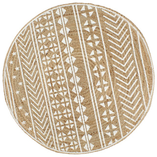 Ręcznie wykonany dywanik, juta, biały nadruk, 120 cm