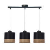 Lampa wisząca z abażurami Porto czarna potrójna do jadalni abażur czarny z fornirem