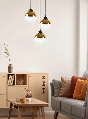 Contessa Lampa Wisząca Talerz Czarny 3X40 E27 Klosz Złoty