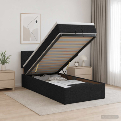 Łóżko z pojemnikiem i materacem LED Czarny 90 x 190 cm tkanina