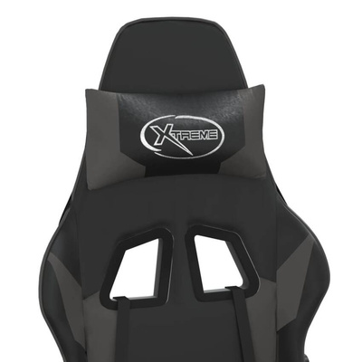 vidaXL Fotel gamingowy z podnóżkiem, czarno-szary, sztuczna skóra