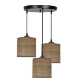 Lampa wisząca z abażurem Legno rattanowa orzechowa potrójna nad stół