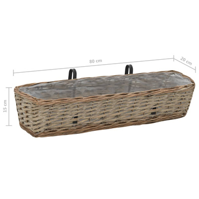 vidaXL Donice balkonowe, 2 szt., wiklina z wyściółką z PE, 80 cm