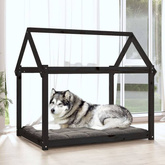 vidaXL Legowisko dla psa, czarne, 111x80x100cm, lite drewno sosnowe