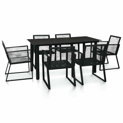 7-cz. zestaw mebli ogrodowych, rattan PVC, czarny