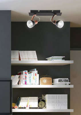 Lampa ścienna kinkiet listwa 2X50W GU10 czarny/miedziany MARKUS 92-37442-M