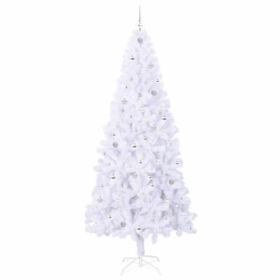 Sztuczna choinka z 300 diodami LED Biały 240 cm PVC i stal
