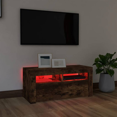 vidaXL Szafka pod TV z oświetleniem LED, przydymiony dąb, 90x35x40 cm