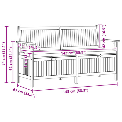Ławka z miejscem do przechowywania 2 -Seater 148 x 63 x 84 cm