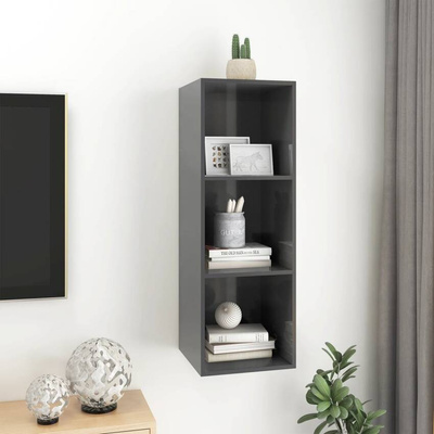 vidaXL Wisząca szafka pod TV, wysoki połysk, szara, 37x37x107 cm