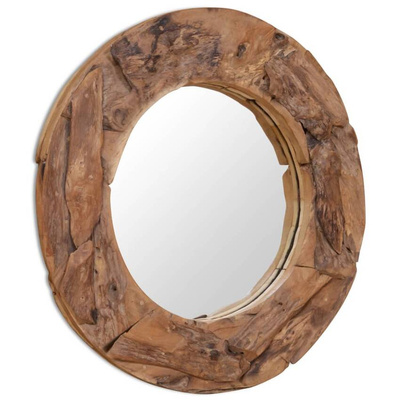 vidaXL Lustro dekoracyjne, drewno tekowe, 80 cm, okrągłe