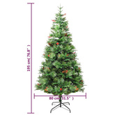 vidaXL Sztuczna choinka z lampkami i szyszkami, zielona 195 cm, PVC/PE