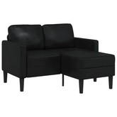 Sofa 2-osobowa z szezlongiem w kształcie litery L, czarna, 125 cm, skóra ekologiczna