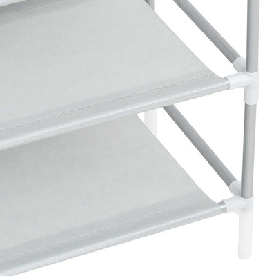 Stojak na buty z 4 półkami, metal i włóknina, srebrny