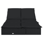 vidaXL 2-osobowy leżak z poduszkami, czarny, polirattan