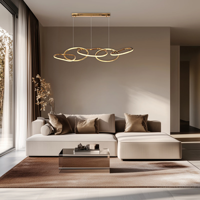 Lampa wisząca ANNELI elegancka  – złota nieregularna forma 80 cm – designerska lampa salonu i jadalni LED 3000K