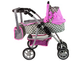 Wózek Dla Lalek Spacerówka 2 w 1 Gondola Torba Różowy Gwiazdki
