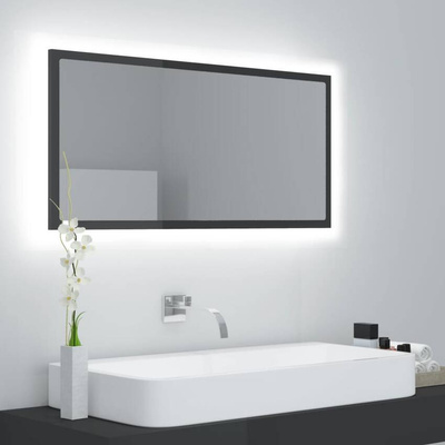 vidaXL Lustro łazienkowe LED, wysoki połysk, szare, 90x8,5x37cm, akryl