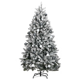 Sztuczna choinka na zawiasach, 300 lampek LED i bombki, 270 cm