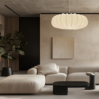 Lampa wisząca CAFEE' skandynawska - z abażurem kremowym latte 66cm - nowoczesne oświetlenie sufitowe do salonu i jadalni E27