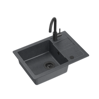 GO- SMART CZARNY zlewozmywak granitowy 1-k z/o (62x44x17,5) + bateria very black + syfon manualny z zaślepką very black