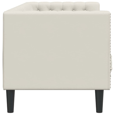 Sofa Chesterfield z wałkami, trzyosobowa, kremowa, aksamit