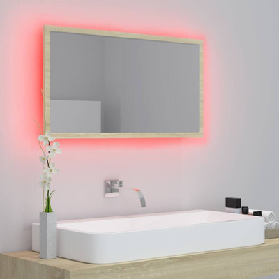 vidaXL Lustro łazienkowe LED, kolor dąb sonoma, 80x8,5x37 cm, akryl