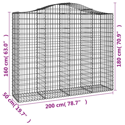 Kosze gabionowe, 7 szt, 200x50x160/180 cm, galwanizowane żelazo