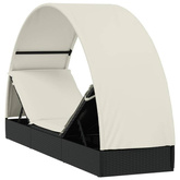 vidaXL Leżak z półokrągłym daszkiem, czarny, 211x57x140 cm, rattan PE